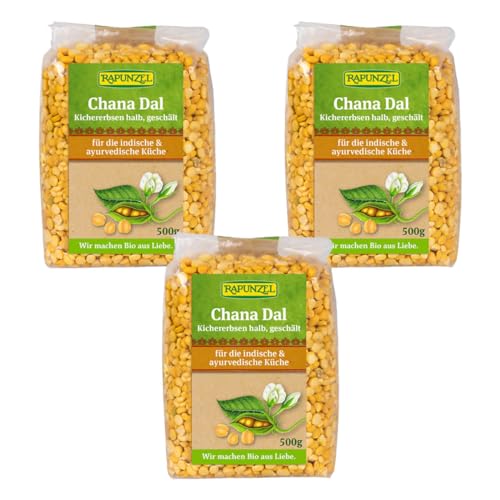 Rapunzel Chana Dal, Kichererbsen halb, geschält, 3er Pack (3 x 500 g) von Rapunzel