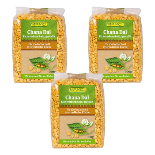 Rapunzel Chana Dal, Kichererbsen halb, geschält, 3er Pack (3 x 500 g) von Rapunzel