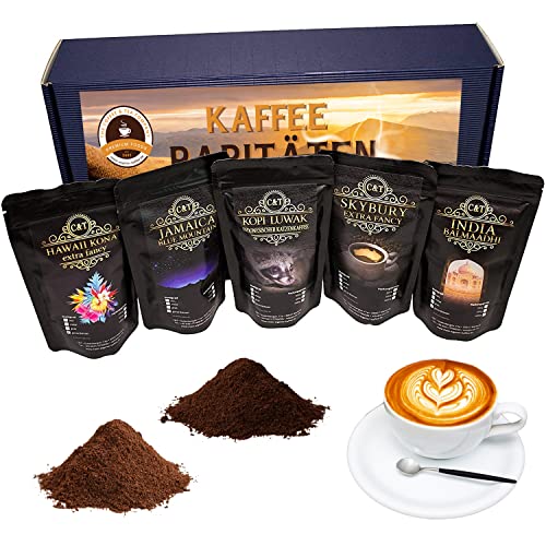 C&T edles und hochwertiges Kaffee Geschenk-Set | 5x Raritäten je 100g Ganze Bohne | Fünf exclusive Kaffeeraritäten inkl. Hawaii Kona + Jamaika Blue Mountain von C&T
