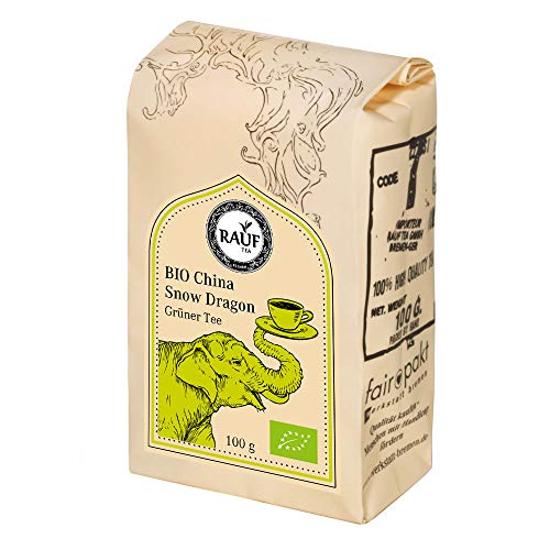 Rauf Tee | Grüntee China Snow Dragon Bio | 100g | Erstklassiger Grüntee mit würzig-rauchigem Geschmack | Handverarbeitete Blätter | Hochwertige Bio-Qualität von Rauf Tee