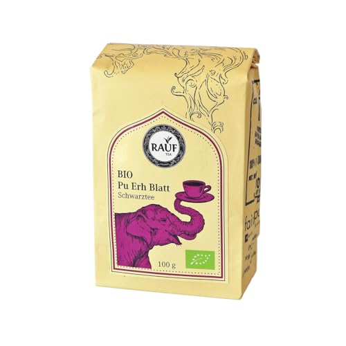 Rauf Tee | Schwarzer Tee Pu Erh Blatt Bio | 100g | Traditionell gereift, kräftig & erdig | Mehrfach aufgießbar | Tiefbraune Tassenfarbe von Rauf Tee