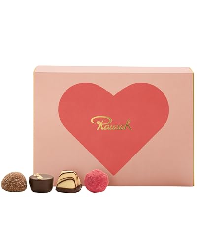 Rausch alkoholfreie Pralinen 12 Stück (Herz Verpackung)– Edles Pralinen Geschenk mit Bitter- und Vollmilch Schokolade gefüllt mit Nougat, Krokant oder Ganache – Pralinen ohne Alkohol von Rausch