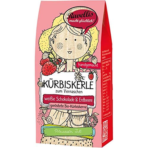 Ravellis Kürbiskerne in weißer Schokolade mit Erdbeere (80 g) - Bio, Menge:12 Stück von Ravellis