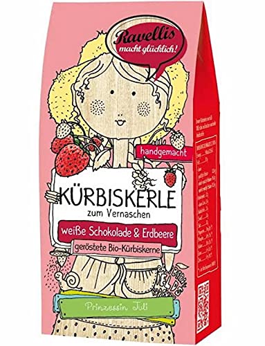 Ravellis Kürbiskerne in weißer Schokolade mit Erdbeere (80 g) - Bio, Menge:12 Stück von Ravellis