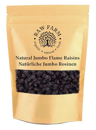 1 kg Rohe Jumbo Flame Rosinen, ganze Früchte, frei von Gluten, Soja, ohne Zuckerzusatz, ohne Konservierungsstoffe, ohne Süßstoffe, mit Sonnenblumenöl von Raw Farm Organic Natural Fresh