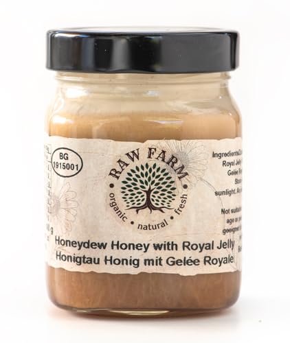 400 g Creme Schwarz Wälder Honig (Honigtau) mit Gelée Royale, hergestellt von Bienen aus Blattlaussaft von Eichen von Raw Farm Organic Natural Fresh