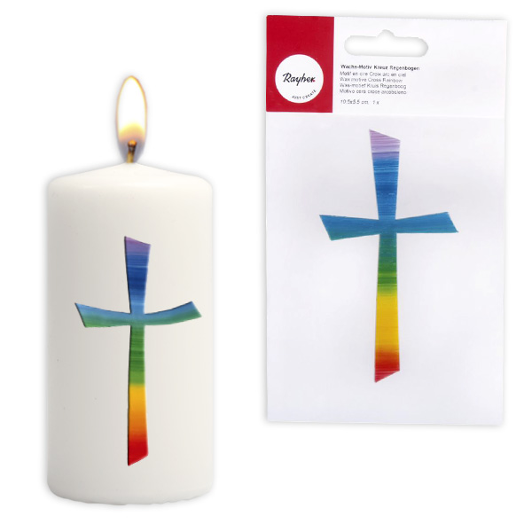 Kreuz aus Wachs, regenbogenfarben, 10,5cm x 5,5cm von Rayher Hobby GmbH