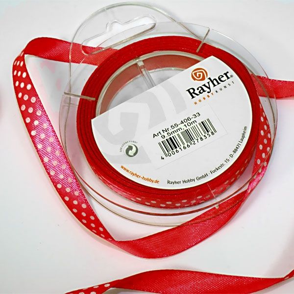 Satinband gepunktet, rot mit weißen Punkten, 10m, ca. 1cm breit von Rayher Hobby GmbH