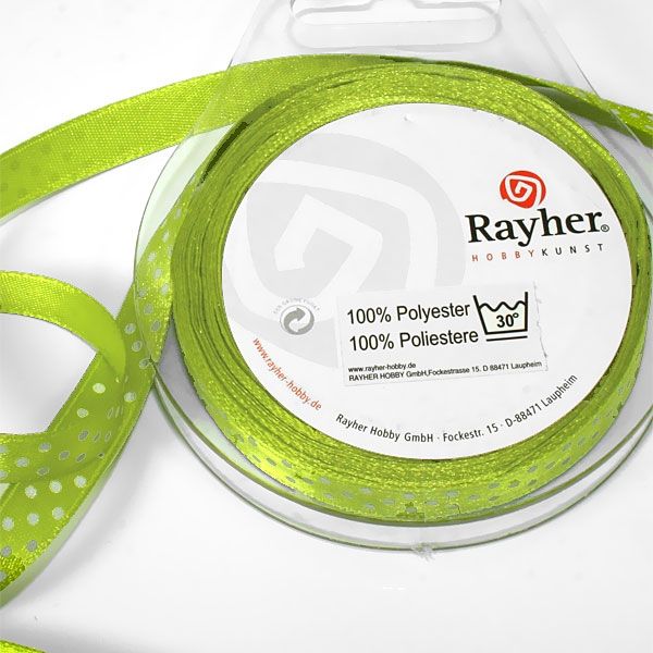 Satinband mit Punkten, Anisgrün, 9,5mm breit, 10m lang von Rayher Hobby GmbH