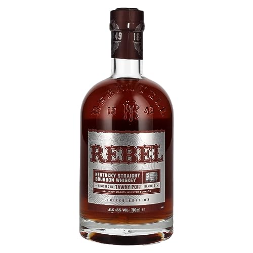 Rebel Bourbon Tawny Port Barrel Finish Whiskey | Bourbon mit hohem Weizenanteil | Finish in ehemaligen Tawny Port Fässern | Noten von getrockneten Früchten, Mandeln & Honig | 1 x 700ml von Rebel