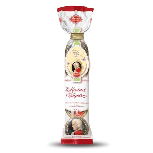 Reber, Mozart-Kugeln, 5er Confiserie Osterntüte, Mozart-Kugeln aus Alpenmilch- und Zartbitter-Schokolade, Gefüllt mit Pistazien-Marzipan, Mandeln und Haselnuss-Nougat, 100g (5 Mozart-Kugeln) von Reber