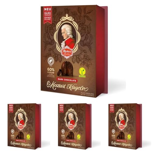 Reber, Mozart-Kugeln Dark Chocolate, 24er Packung, Mozart-Kugeln aus Doppelte Schicht Zartbitter-Schokolade, Gefüllt mit Pistazien-Marzipan, Mandeln und Haselnuss-Nougat, 120g (6 Mozart-Kugeln) von Reber
