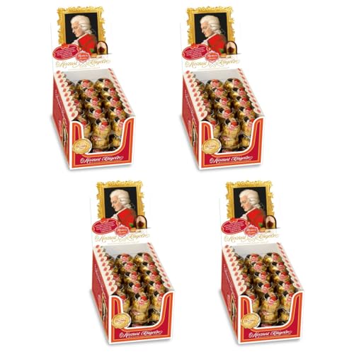Reber Mozart-Kugeln, 4x45er Aufstellkarton, Mozart-Kugeln aus Zartbitter-Schokolade, Gefüllt mit Pistazien-Marzipan, Mandeln und Haselnuss-Nougat, 3,6kg (180 Mozart-Kugeln) von Reber