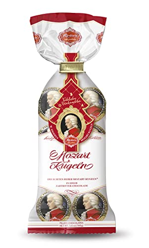 Reber Mozart-Barock – 3 x 8er Confiserie-Tüte in der Weihnachts-Edition – Echte Reber Mozart-Kugeln aus Zartbitter-Schokolade, Marzipan und Nougat von Reber