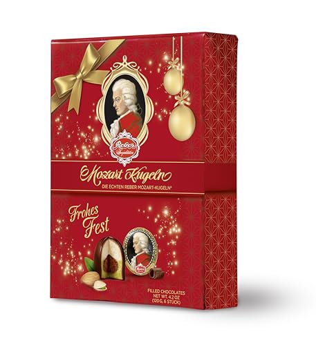 Reber Echte Reber Mozart-Kugeln, Weihnachts-Edition, Pralinen aus Zartbitter-Schokolade, Marzipan, Nougat, Ideales Weihnachtspräsent, 4 x 6er-Packungen Reber Echte Reber Mozart-Kugeln, Weihnachts-Edition, Pralinen aus Zartbitter-Schokolade, Marzipan, Nougat, Ideales Weihnachtspräsent, 4 x 6er-Packungen von Reber