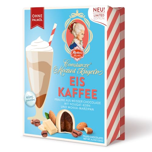 Reber Eiskaffee Constanze Mozart-Kugeln Barock, 6er Packung, Mozart-Kugeln aus Weiße Schokolade mit Mokka Marzipan, Gefüllt mit Pistazien, Marzipan, Mandeln, Haselnuss-Nougat, 120g (6 Mozart-Kugeln) Reber Eiskaffee Constanze Mozart-Kugeln Barock, 6er Packung, Mozart-Kugeln aus Weiße Schokolade mit Mokka Marzipan, Gefüllt mit Pistazien, Marzipan, Mandeln, Haselnuss-Nougat, 120g (6 Mozart-Kugeln) von Reber