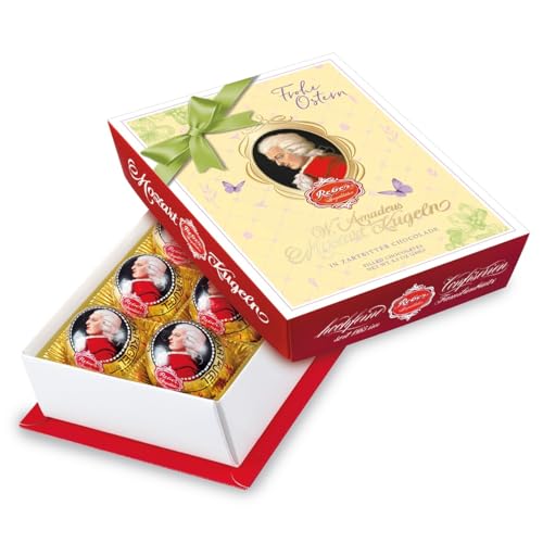 Reber Mozart-Barock, Echte Reber Mozart-Kugeln, Oster-Edition, Pralinen aus Zartbitter-Schokolade, Marzipan, Nougat, Tolles Geschenk, 4 x 6er-Packungen von Reber