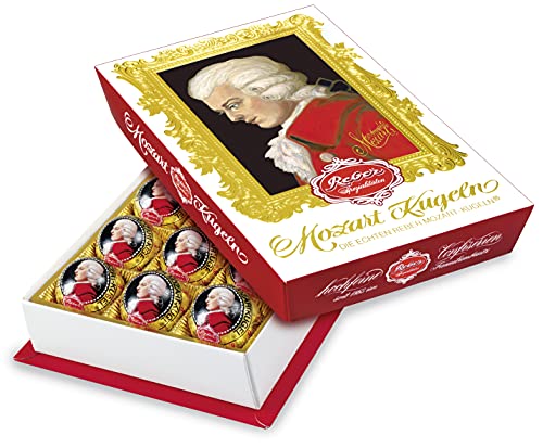 Reber, Mozart-Kugeln Barock, 15er Packung, Mozart-Kugeln aus Zartbitter-Schokolade, Gefüllt mit Pistazien-Marzipan, Mandeln und Haselnuss-Nougat, 300g (15 Mozart-Kugeln) von Reber