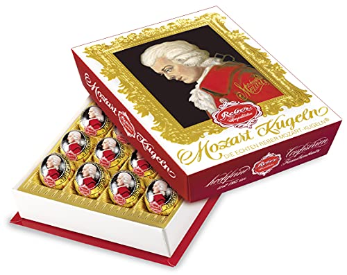 Reber, Mozart-Kugeln Barock, 20er Packung, Mozart-Kugeln aus Zartbitter-Schokolade, Gefüllt mit Pistazien-Marzipan, Mandeln und Haselnuss-Nougat, 400g (20 Mozart-Kugeln) von Reber