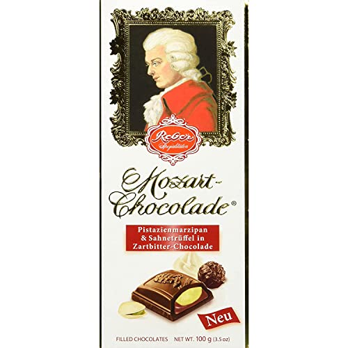 Reber Mozart-Chocolade, Zartbitter-Schokolade, Pistazien-Marzipan, Mandeln, Sahne-Trüffel, Tolles Geschenk, 5 x 100 g Tafeln von Reber