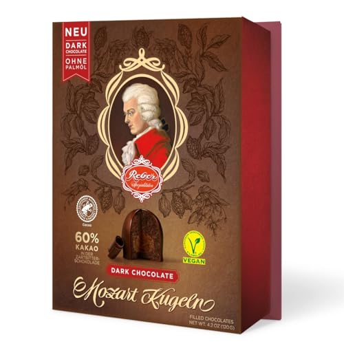 Reber Mozart-Kugeln Dark Chocolate – 6er Packung – Echte Reber Mozart-Kugeln aus Zartbitter-Schokolade, Marzipan und Nougat, vegan - 1 x 120 g von Reber