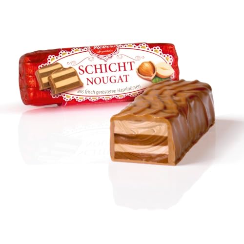 Reber Schicht-Nougat, Alpenmilch-Schokolade, Haselnuss-Nougat, Tolles Geschenk, 1 x 48 g von Reber
