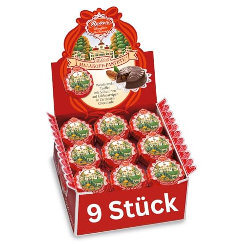 Reber Schloss Malakoff Schokolade Pastete, Weinbrand Trüffel mit Sultaninen auf Edelmarzipan in Zartbitter-Schokolade, 342g (9 Stück) Reber Schloss Malakoff Schokolade Pastete, Weinbrand Trüffel mit Sultaninen auf Edelmarzipan in Zartbitter-Schokolade, 342g (9 Stück) von Reber