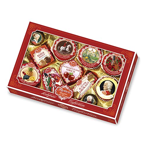 Reber Spezialitäten-Kassette, Pralinen, Mozart-Kugel, Constanze-Mozart-Kugel, Marzipan, Pasteten, Nougat, Tolles Geschenk, 11er-Packung, 1 x 380 g von Reber