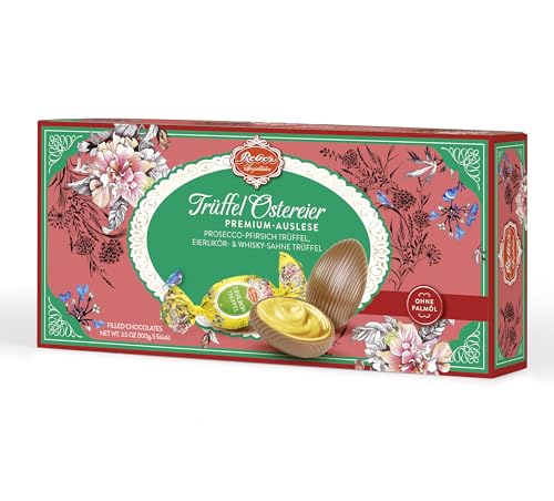 Reber Trüffel-Ostereier-Auslese Prosecco-Pfirsich Eierlikör Alpenmilchschokolade exklusives Ostergeschenk von Reber