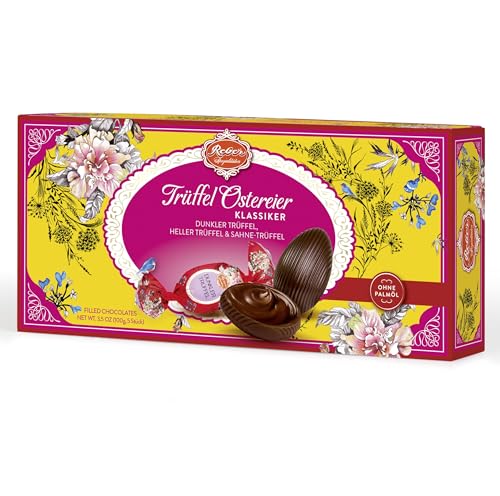 Reber Trüffel-Ostereier Deluxe - Handgefertigte Schokoladen-Meisterwerke mit heller und dunkler Trüffelcreme, umhüllt von Zartbitterschokolade von Reber