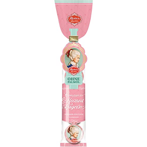 Reber, Weiße Constanze Mozart-Kugeln Himbeere, 5er Tüte Packung, Mozart-Kugeln aus Weiße-Schokolade, Gefüllt mit fruchtig-frischem Himbeer-Marzipan, Nuss-Nougat, 100g (5 Mozart-Kugeln) Reber, Weiße Constanze Mozart-Kugeln Himbeere, 5er Tüte Packung, Mozart-Kugeln aus Weiße-Schokolade, Gefüllt mit fruchtig-frischem Himbeer-Marzipan, Nuss-Nougat, 100g (5 Mozart-Kugeln) von Reber