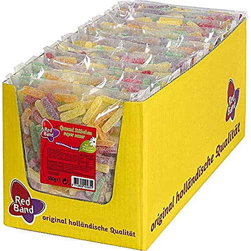 Red Band Gummi Stäbchen - Großpackungen: 12er Pack (500 g Beutel) - Super Sauer - Extrasaure Gezuckerte Fruchtgummi-Stäbchen - 5-fach Sortiert - Holländische Qualität - Süßigkeiten von Red Band
