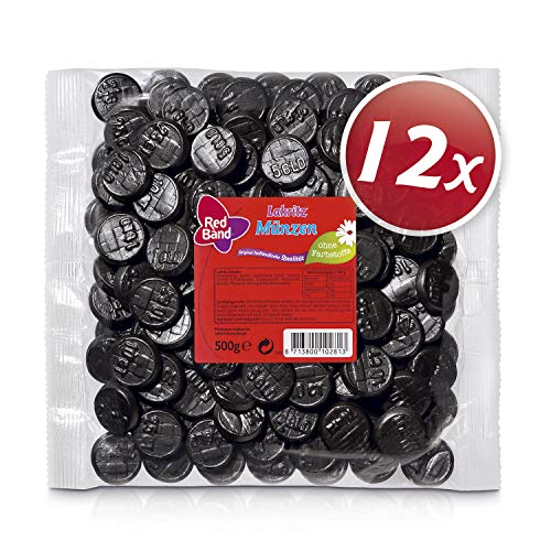 Red Band Lakritz Münzen - Großpackungen: 12er Pack (500 g Beutel) - Die Leckerste Währung aller Zeiten – Dunkel, Intensiv, Einfach Köstlich - Holländische Qualität - Süßigkeiten von Red Band