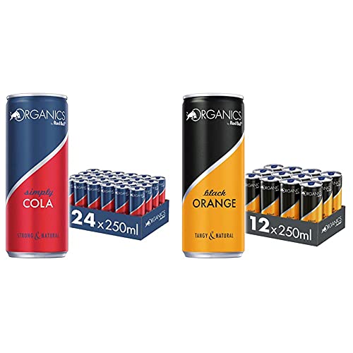 Red Bull Simply Cola Dosen Bio, 24er Palette, EINWEG (24 x 250 ml) & Red Bull Black Orange - 12er Palette Dosen Getränke Bio, EINWEG (12 x 250 ml) von Red Bull