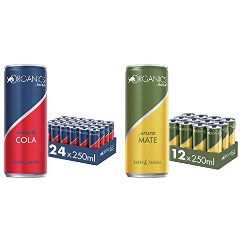 Organics by Red Bull Simply Cola - EINWEG (24 x 250 ml) & Organics by Red Bull Viva Mate - 12er Palette Dosen - Bio-Erfrischungsgetränke 100% natürliche Zutaten, EINWEG, 12 x 250ml von Red Bull
