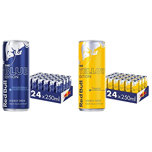 Red Bull Energy Drink Blue Edition Getränke, Heidelbeere, 24 x 250ml (EINWEG) & Energy Drink Yellow Edition Getränke, Tropical, 24 x 250ml (EINWEG) von Red Bull