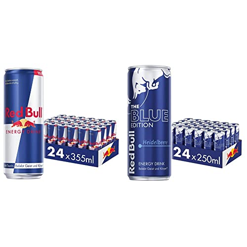Red Bull Energy Drink Getränke, 24 x 355ml (EINWEG) & Energy Drink Blue Edition Getränke, Heidelbeere, 24 x 250ml (EINWEG) von Red Bull