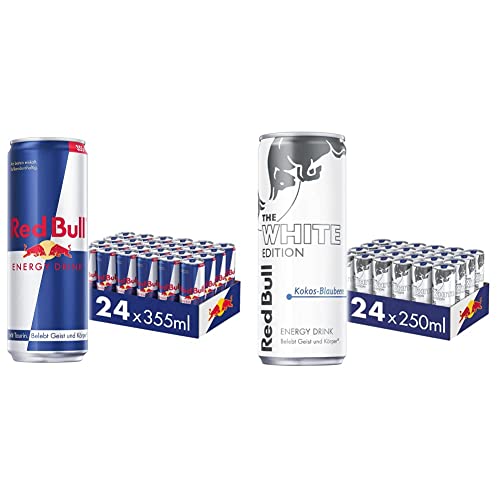 Red Bull Energy Drink Getränke, 24 x 355ml (EINWEG) & Energy Drink White Edition - 24er Palette Dosen - Getränke mit Kokos-Blaubeere-Geschmack, EINWEG (24 x 250 ml) von Red Bull