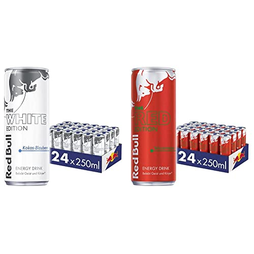 Red Bull Energy Drink White Edition, EINWEG (24 x 250 ml) & Energy Drink Red Edition - 24er Palette Dosen - Getränke mit Wassermelone-Geschmack, EINWEG (24 x 250 ml) von Red Bull