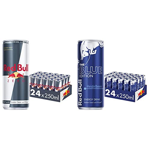 Red Bull Energy Drink Zero - 24er Palette Dosen - Getränke ohne Zucker und Kalorien EINWEG & Energy Drink Blue Edition - 24er Palette Dosen - Getränke mit Heidelbeere-Geschmack, EINWEG von Red Bull