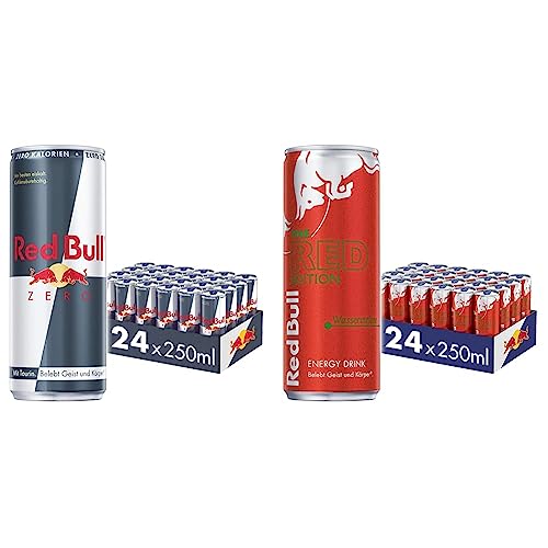 Red Bull Energy Drink Zero - 24er Palette Dosen - Getränke ohne Zucker und Kalorien EINWEG & Energy Drink Red Edition - 24er Palette Dosen - Getränke mit Wassermelone-Geschmack, EINWEG von Red Bull
