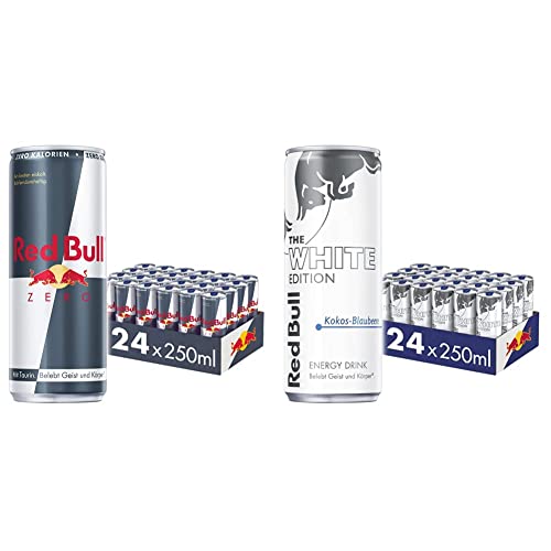 Red Bull Energy Drink Zero - 24er Palette Dosen - Getränke ohne Zucker und Kalorien EINWEG & Energy Drink White Edition - 24er Palette Dosen - Getränke mit Kokos-Blaubeere-Geschmack, EINWEG von Red Bull