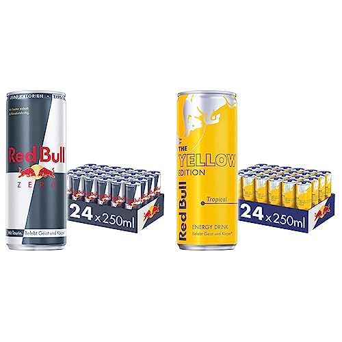 Red Bull Energy Drink Zero - 24er Palette Dosen - Getränke ohne Zucker und Kalorien EINWEG & Energy Drink Yellow Edition - 24er Palette Dosen - Getränke mit Tropical-Geschmack, EINWEG von Red Bull