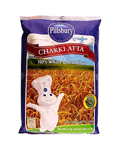 Pillsbury Chakki Atta | 100% Vollkornweizen | Voll von Fasern | Machen Sie Rotis und Chapatis | Traditionelles indisches Mehl | Nahrhaft | Vegetarisch | 5kg Beutel von Red Rickshaw