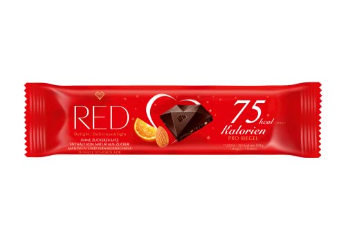 RED Riegel Dunkle Schokolade Orange & Mandel ohne Zuckerzusatz -gesüßt mit Maltit- kalorienreduziert: nur 100 kcal/ Riegel (3x 26g) von Red delight