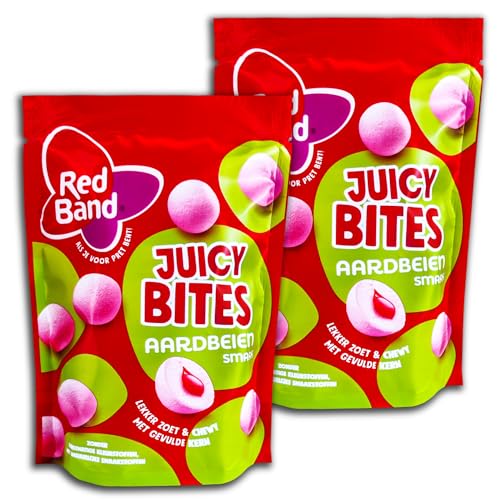 2 er Pack Red Band Juicy Bites Aardbeien 2 x 145g Kaubonbons mit flüssigem Kern und Erdbeergeschmack von RedBand