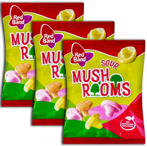 3 er Pack Red Band Sour Mushrooms 3 x 100g Saure Schaumgummi-Pilze mit Fruchtgeschmack von RedBand