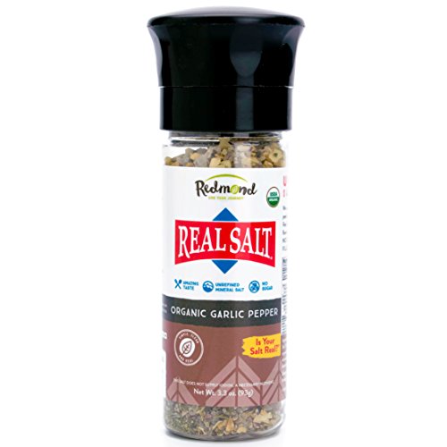 Real Salt Seasonings organic Garlic Pepper Salz, 93g Mühl-Streuer - natürliches Speisesalz aus altem Ur-Meer in Utah, mit herzhaften BIO Kräutern, Knoblauch und Pfeffer, reich an Mineralien Real Salt Seasonings organic Garlic Pepper Salz, 93g Mühl-Streuer - natürliches Speisesalz aus altem Ur-Meer in Utah, mit herzhaften BIO Kräutern, Knoblauch und Pfeffer, reich an Mineralien von Redmond