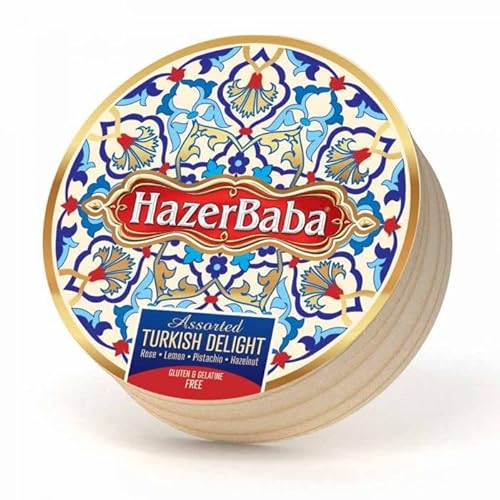 Hazer Baba Turkish Delight Rose Lemon Pistazie Haselnuss Holztrommel 454 g von Nuvial