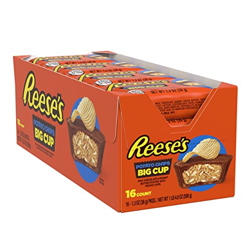 REESE'S Big Cup Milch Schokolade Erdnussbutter mit Kartoffelchips Tassen, Süßigkeiten, glutenfrei und Großpackung, 37 ml Packungen (16 Stück) von Reese's